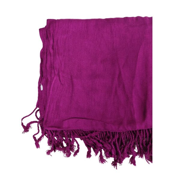 Womens Soft Fuchsia Pashmina Scarf With Tassel Fringe - Picture 3 of 3